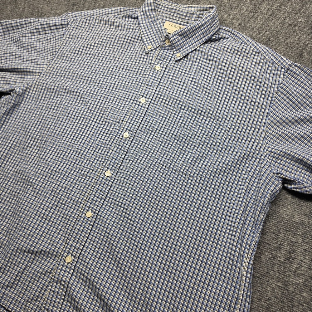 J.Crew Plaid‎ Button Down Shirt Mens Extra Large XXL Blue White Grid Check Tee